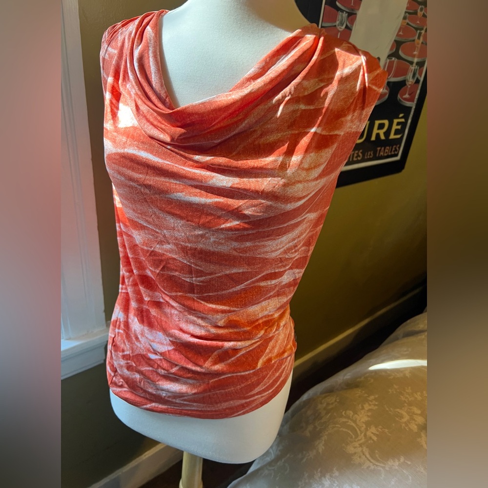 Michael Kors Orange and White Drape Top